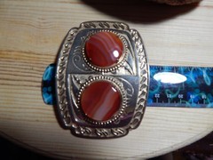 Man&rsquo;s or Lady&rsquo;s Gold Tone Belt Buckle 2 Carnelian Agates, Fits 2&Prime; Belt