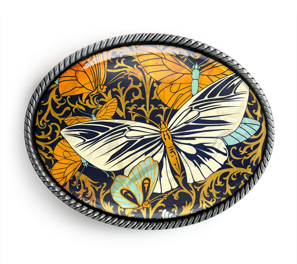 Butterfly Belt Buckle – Vintage Nature Pattern Artwork Belt Buckle – 912