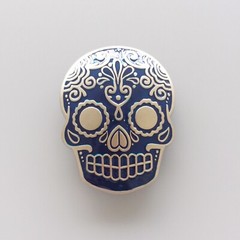 Blue Enamel Matter Silver Plated Tattoo Skull Belt Buckle Gurtelschnalle