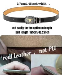 POSKLA Western Belt Cowboy Belts for Men Women, Large, Long Horn Bull