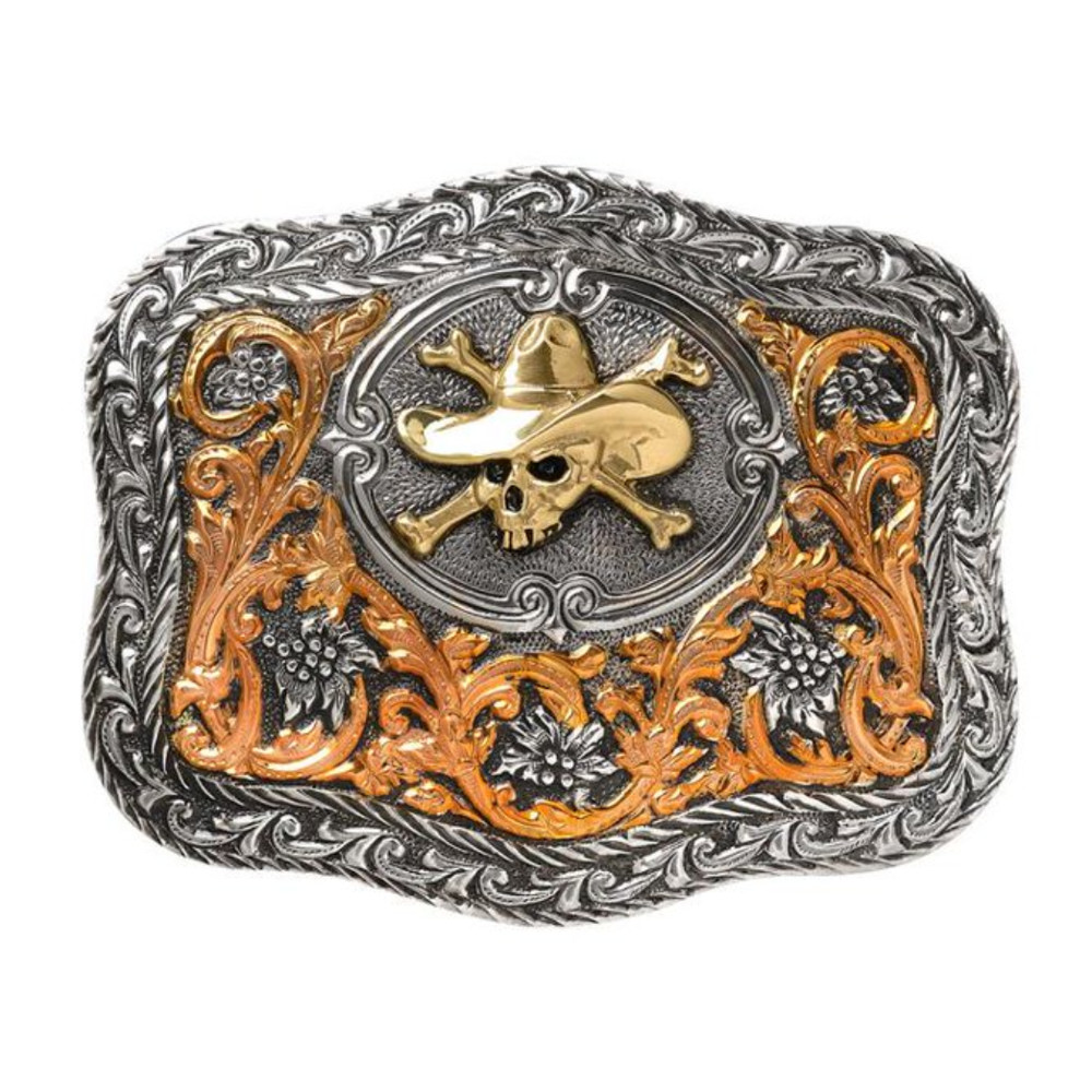 Crumrine Cowboy Skull Boxed Rectangular Belt Buckle C10141