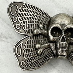 Skull Butterfly Belt Buckle Silver Tone Gothic Punk Statement