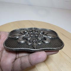 Four Fleur-de-Lis motifs belt buckle antique dark silver finish rectangular shap