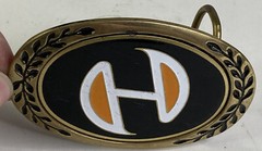 Vintage Solid Brass Black White & Orange 3” Oval Belt Buckle