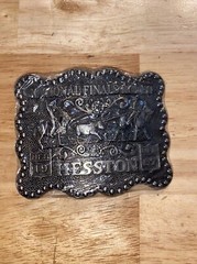 Hesston Vintage Rodeo Belt Buckle 1987 METAL Original Wrap National Finals NFR