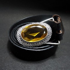 Handcrafted 925 Sterling Silver Citrine Quartz Faceted Oval Belt Buckle