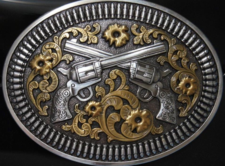 Nocona M&F Western Revolver Guns and Shells Oval Belt Buckle 37009