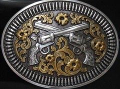 Nocona M&F Western Revolver Guns and Shells Oval Belt Buckle 37009