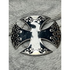 Silver Tone Maltese Cross Belt Buckle Gothic Western Biker Style 3.5in