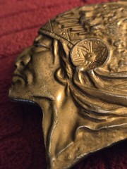 Vintage Southwestern Solid Brass Native American Headdress BELT BUCKLE 3&Prime; x 2.5&Prime;