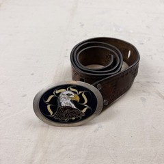 Vintage 50s 1960s Bald Eagle Blue Swirl Inlay Enamel Silver Men’s Belt Buckle