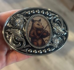 Western Fiddle Opossum Belt Buckle Silver Country Concert Cowboy Style