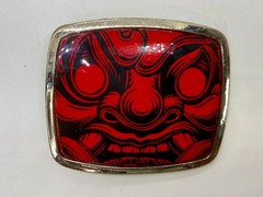 Samurai Video Game Cyberpunk Oni Mask Red Black Enamel Belt Buckle