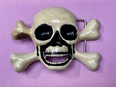 Skull And Crossbones – Silver & Black Enameled Cutout Belt Buckle By Fl&R