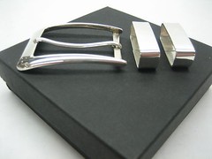 Sterling silver 925 three piece buckle set and Genuine Lizard 30 mm belt U.S.A..