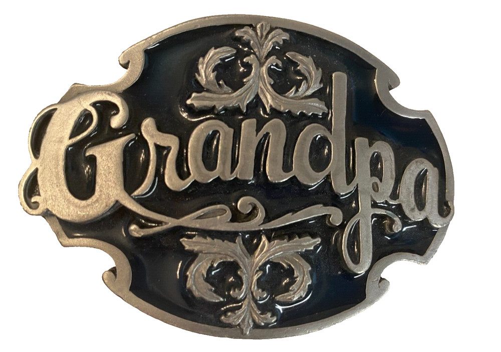 VTG A-80 Siskiyou Pewter GRANDPA Belt Buckle 1988 Williams Oregon USA blue green