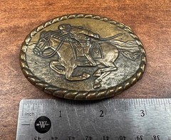 Pony Express Belt Buckle Brass 1981 Commemorative Western Cowboy Rodeo