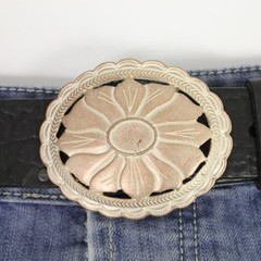 Floral Ornament Belt Buckle 4cm, Elegant Design in Roseperla & Dark Silver