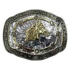 Horse Head Rodeo Belt Buckle Silver And Gold