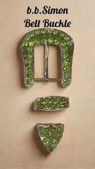 B.B. Simon Full Crystal Belt Buckle Swarovski Peridot & Olivine Color Crystals