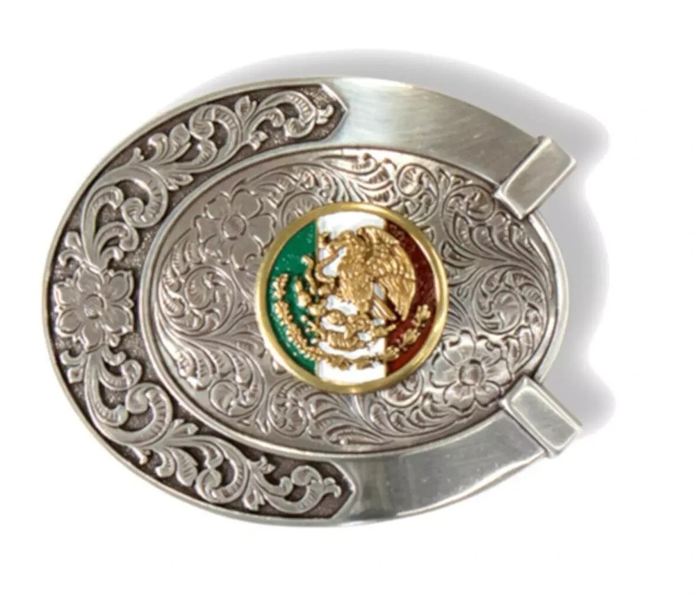 Ariat Western Mens Belt Buckle Logo Mexican Flag Horseshoe Silver A37021