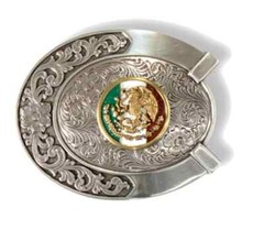 Ariat Western Mens Belt Buckle Logo Mexican Flag Horseshoe Silver A37021