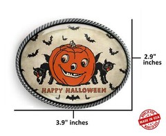 Jack-O-Lantern Belt Buckle – Vintage Halloween Art Handmade Oval Buckle – 808