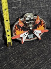 Plastic Guitar Hero Belt Buckle With Skull & Flames