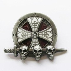 NEW CELTIC RED AND WHITE IRISH SKULL MEDIAVAL SWORD RED BELT BUCKLE