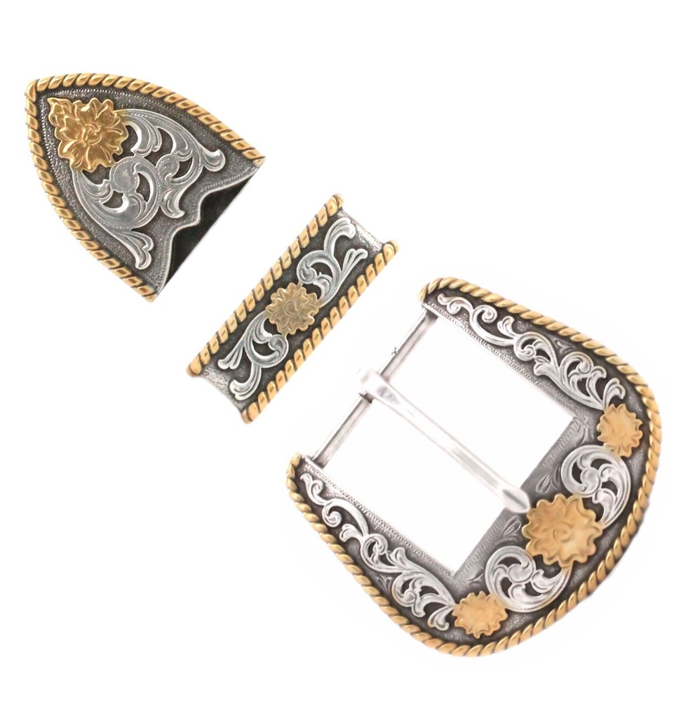 Cactus Flower Buckle Loop and Tip Set Old Silver 1-1/2&Prime; 10207-60