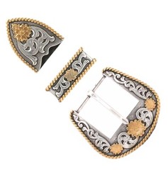 Cactus Flower Buckle Loop and Tip Set Old Silver 1-1/2&Prime; 10207-60