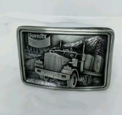 Vtg. Uniq Bendix Metal Embossed belt buckle Shaped Tractor-Trailer Truck.USA