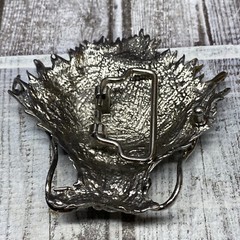 Silver Plated Asian Chinese Dragon Head Metal Belt Buckle Bejeweled