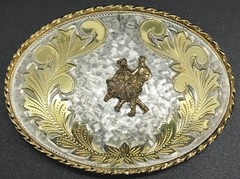 Men&rsquo;s W USA Square-Dancing Western 2-Tone Oval Belt Buckle (RF1064)