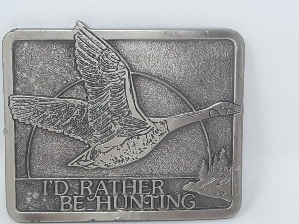 I&rsquo;d Rather Be Hunting Flying Goose Vintage Silver Tone Belt Buckle