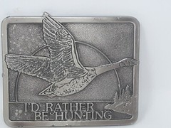 I&rsquo;d Rather Be Hunting Flying Goose Vintage Silver Tone Belt Buckle