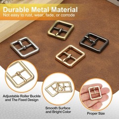 6 Pcs 0.8 Inch Single Prong Buckle Square Center Bar Buckle, Gold Tone