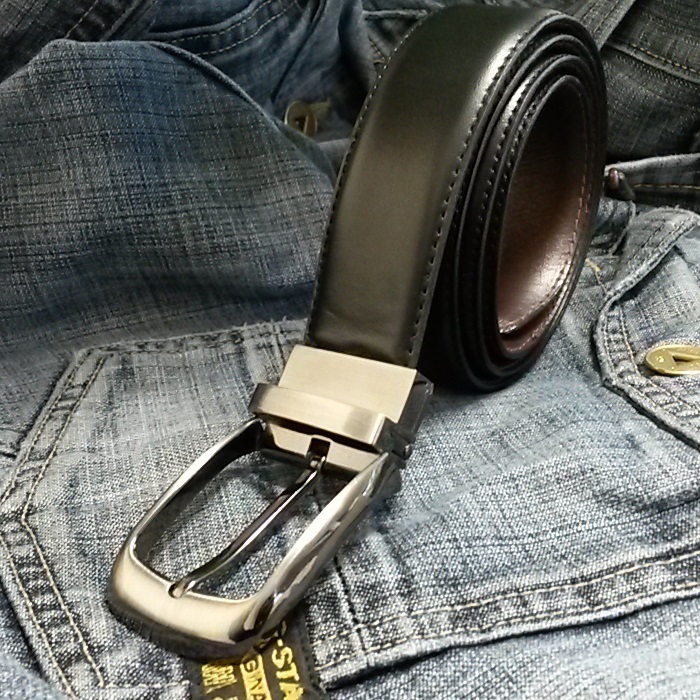 Mens Stitched New Reversible Leather Belts Metal Buckles – Black/Brown – 26&Prime;-58&Prime;