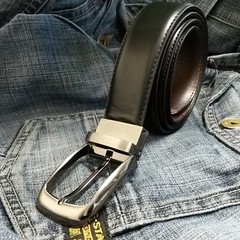 Mens Stitched New Reversible Leather Belts Metal Buckles – Black/Brown – 26&Prime;-58&Prime;