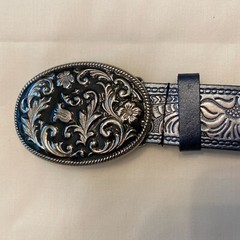 Western Cowgirl Flower Pattern Metal Belt Buckle With Silver/blue Flower M Belt