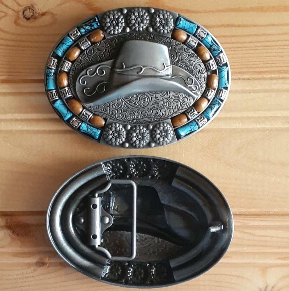 Cowboy hat oval western belt buckle (choice colors)