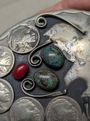vintage HANDCRAFTED belt buckle INDIAN HEAD native american TURQUOISE nickel