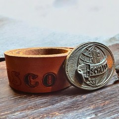 Vintage 1970s Schlitz Beer San Francisco Tooled Leather Belt with Buckle OOAK