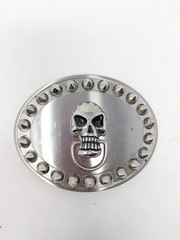 Silver Tone Oval Skull Belt Buckle With Spikes 1.5&Prime; Loop, 3.5&Prime; x 4&Prime; Goth, Biker