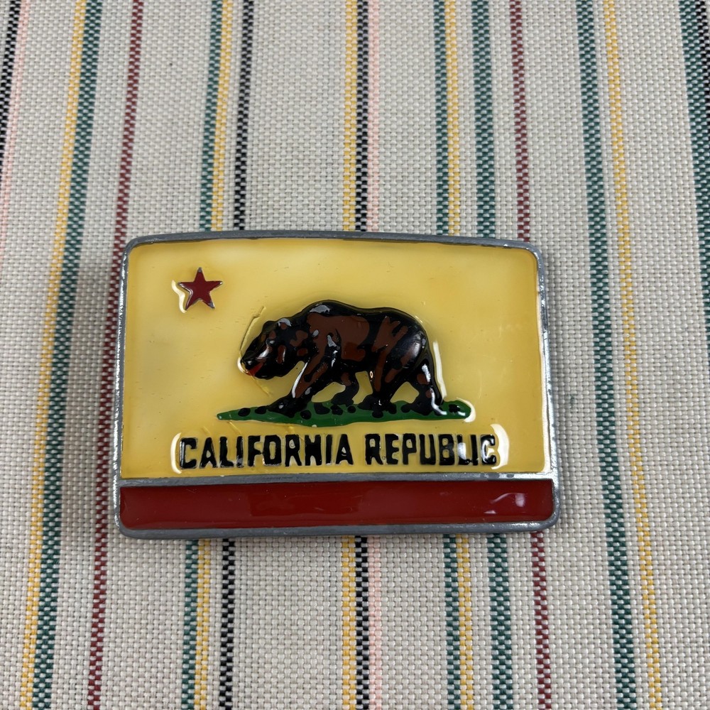 California Republic Belt Buckle Mens One Size Yellow Bear Flag Metal Western