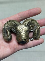 vintage 1970s belt buckle RAM longhorn SOLID BRASS mountain goat WESTERN cowboy