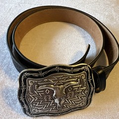 Crumrine Western LONGHORN bull Skull Belt Buckle And Leather Belt Size 44