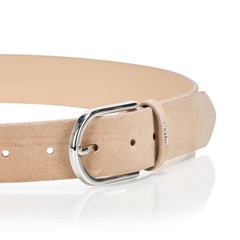 HUGO Zoey Round Buckle Suede Belt 30 30, Beige Butternut