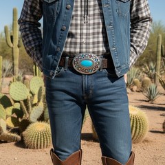 Men Silver Metal Buckle Native Ethnic Big Oval Turquoise Blue Western Accessory