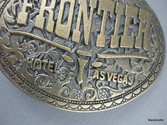 Belt Buckle Frontier Hotel Casino Las Vegas Brass Raised Steer Logo c1970s Vtg